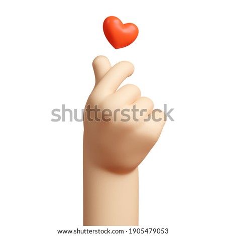 Stylized Cartoon 3D Rendering Hand Gesture Represents the Finger Heart Symbol, a Message of Love