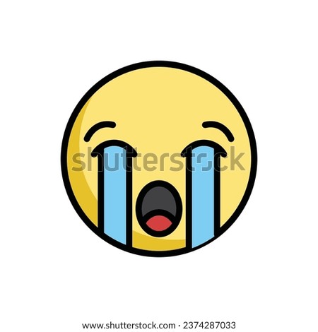 Loudly Crying Face Emoticon Vector Illustration