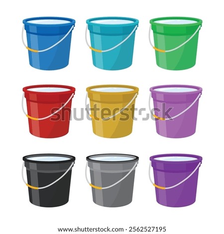 Plastic Bucket with Water Vector Illustration