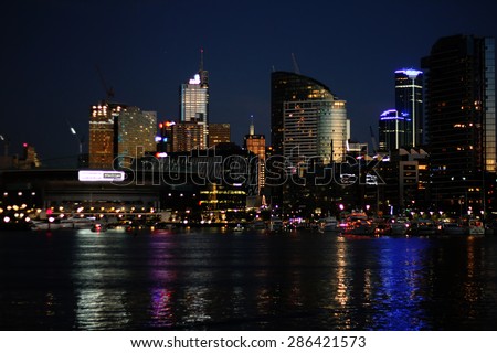 Melbourne, Australia - 2012, December 31: Melbourne skyline after sunset seen from dock lands in Melbourne, Australia