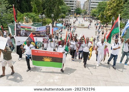 DATE: 30 may 2015. LOCATION: Sintagma in Athens Greece. EVENT: the 30th may rally day in remembrance of Biafrans fallen heroes who died in the genocidal war committed against biafrans by the Nigerians