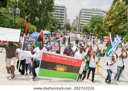 DATE: 30 may 2015. LOCATION: Sintagma in Athens Greece. EVENT: the 30th may rally day in remembrance of Biafrans fallen heroes who died in the genocidal war committed against biafrans by the Nigerians
