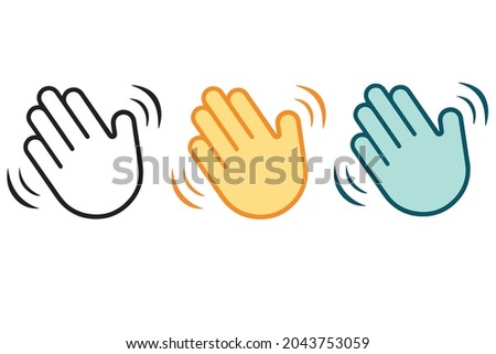 vector icon of waving hand isolated on white background. hi or  hello gesture line art vector icon symbol with two different color concept. 