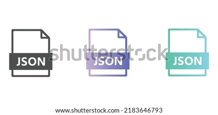 JSON file format document vector icon in modern flat design isolated on white background in three different styles.