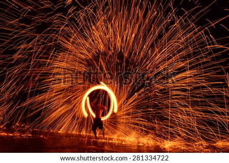 Amazing Fire Show at night on samet Island, Thailand