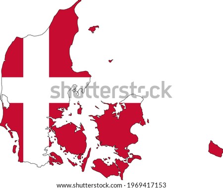 map with flag of denmark with stroke vector - editable flags and maps