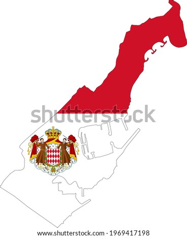 map with flag of monaco with stroke and coat of arms vector - editable flags and maps