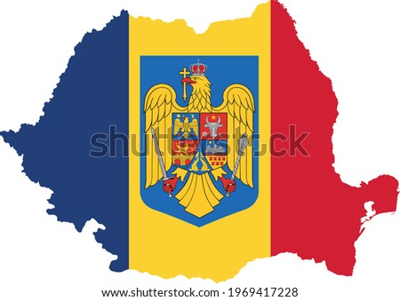 map with flag of romania and coat of arms vector - editable flags and maps