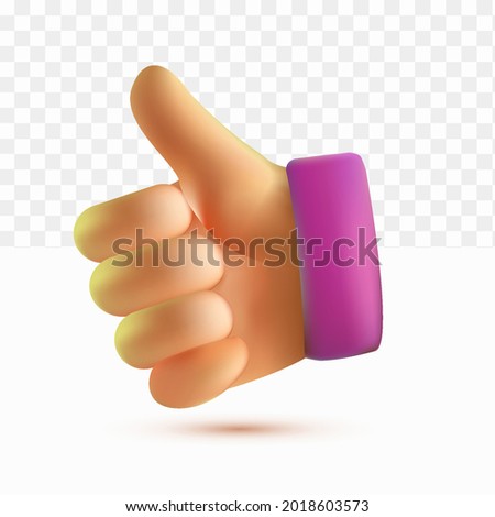 Thumb up Hands Gestures 3D cartoon friendly funny style isolated on white trasnparent background 