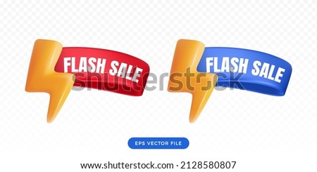 3d flash sale tag label ribbon. 3d cute render style