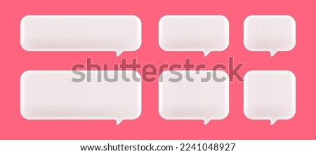 Set of 3D cute white square speech bubble icons, isolated on pink pastel background. 3D Chat icon set 