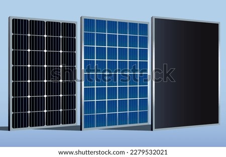 Three different types of solar panels. Alternative energy source. Illustrated solar cells.      