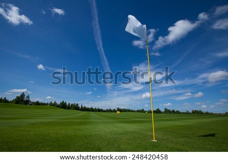 Golf flag club field grass course active leisure sky