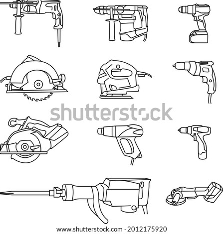 Power tool. Rotary hammer, cordless screwdriver, circular saw, jigsaw, construction hair dryer, jackhammer, cordless grinder, straight hammer drill, cordless hammer