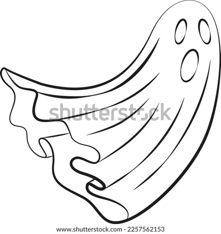 Halloween ghost. Flying phantom, vector illustration, contour drawing. Line art