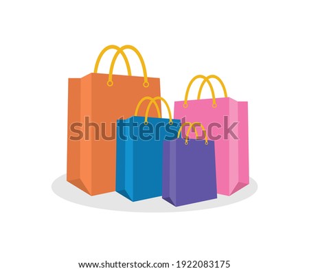 Set of Colorful Shopping Bag in vector form. Commerce Bag, shopping bag vector, Colorful paper bag on white background.