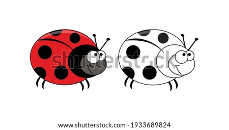 Cartoon Ladybug Outline for Children Coloring Book. Cute Ladybug with funny.