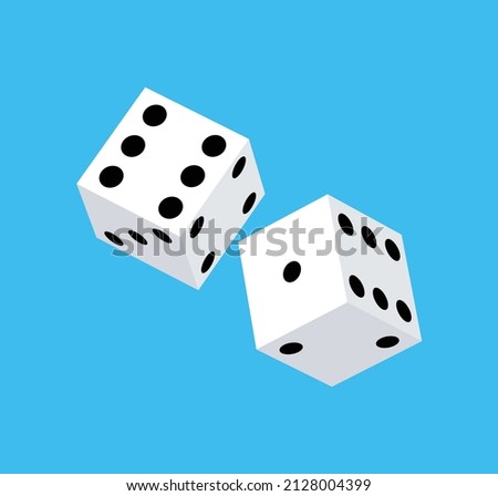 Two Isometric White Dice Vector. Using casino gambling and entertainment game in vector illustration on blue background. Tossing Dice Vector.