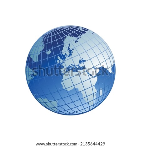 Realistic Globe vector isolated. Earth vector on white background with sphere. Globe clipart icon. Earth with blue theme illustration.
