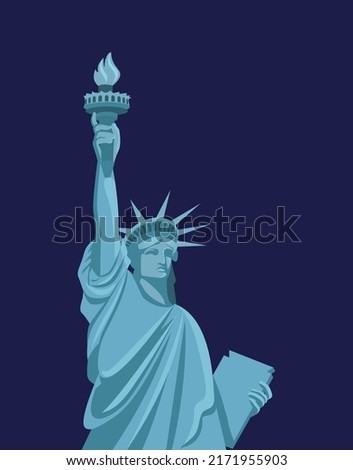 Statue of Liberty vector isolated on blue background for night view with illustration. US Statue of Liberty closeup isolated with flat style vector. Foto d'archivio © 