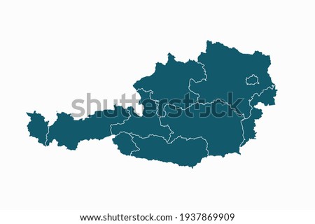 Austria map vector. blue color on white background.