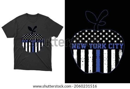 New York City USA Blue Line Flag Patriotic T-Shirt Vector Design, USA State Souvenir Tee, NYC Costume, Visit Trip Travel Manhattan,