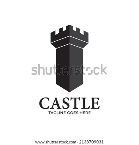 Authentic Castle tower and shield silhouette for real estate, protect systems.