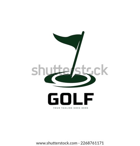 Golf club logo, badge or icon with crossed golf clubs and ball on tee. Vector illustration.