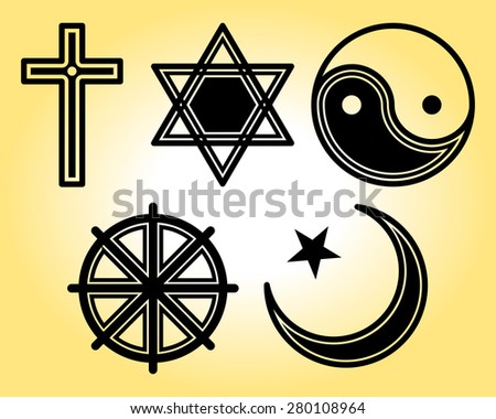 Religious symbols line icons set
