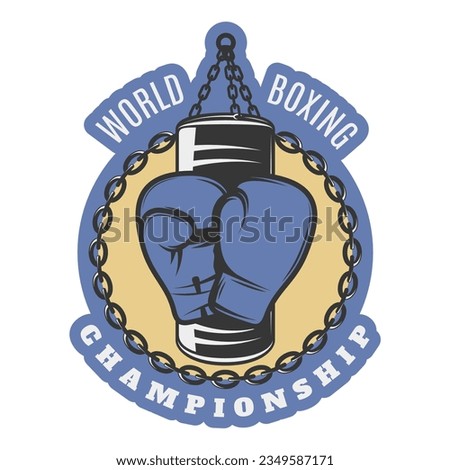 Boxing colored emblems of championships and fight clubs with sports equipment