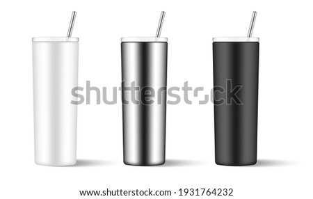 Mock up Realistic Metallic Tumbler Packaging on White Background Vector Illustration. Food and Drink Concept Product Concept Design.
