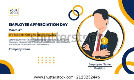 Employee appreciation day banner design with an employee of the year winner