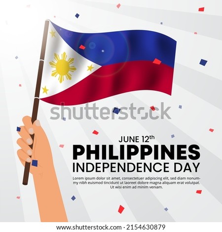 Philippines independence day background with a hand holding a flag