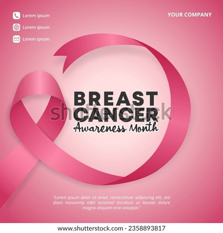 Square Breast Cancer Awareness Month background with rounded pink ribbon