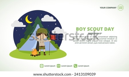 Boy Scout Day background with a scout doing camping in the jungle