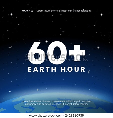 Square Earth Hour Day background with the Earth view from outer space