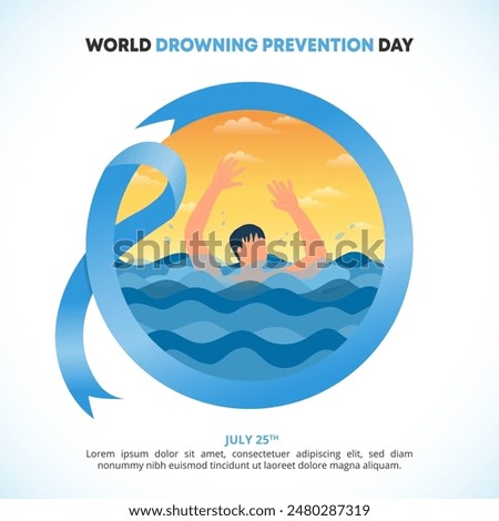 World Drowning Prevention Day background with a person drowning on the sea