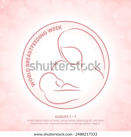 World Breastfeeding Week background with mom and baby line art style