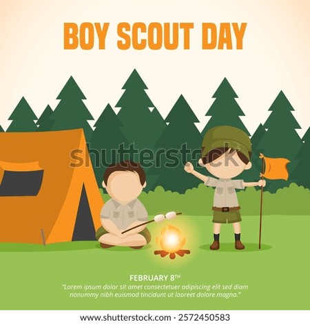 Boy Scout Day with scout camping in a forest