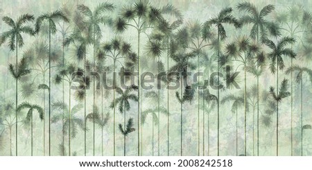 tall tropical trees in the interior of any room, wall mural painted art