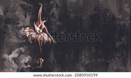 
watercolor ballerina on watercolor stains on a textured background with elements of emitting podrazheniya, photo wallpaper