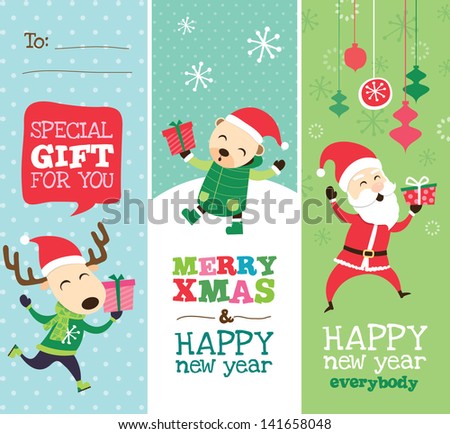 Christmas Greeting Card, Gift Tag And Templates Design Stock Vector