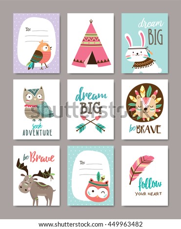 Set of cute woodland animals cards