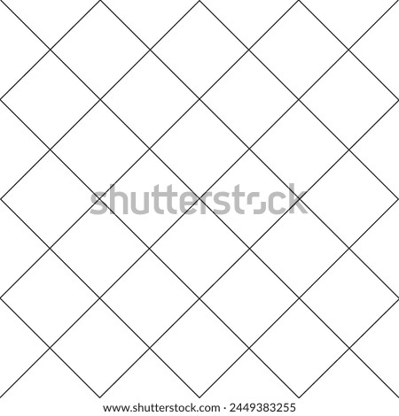 Grid, lattice, black outline on a white background. Rhombus shapes. Seamless pattern with editable stroke, convenient for editing. Texture, background, design template. 