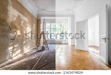 renovation concept - apartment before and after restoration or refurbishment - 商業照片 © 