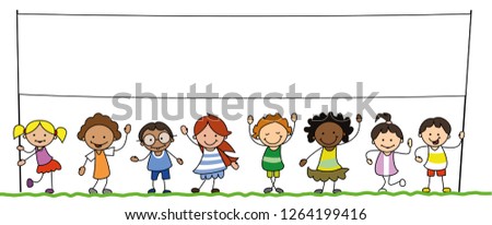 multiethnic group of kids holding blank banner illustration