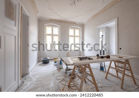 Image, Stock Photo Renovated old buildings with beautiful facade of light sandstone on the banks of the river Main in Frankfurt am Main in Hesse