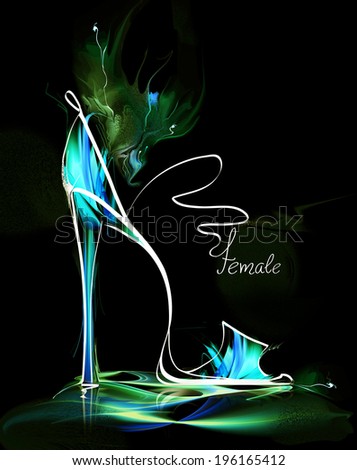 Green high heel women shoe  on black background.