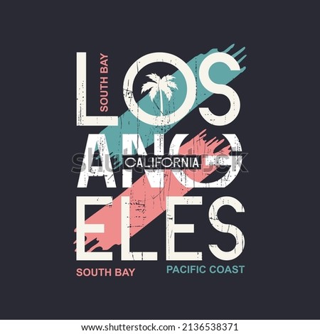 los angeles stylish t-shirt and apparel trendy design with palm trees silhouettes, typography, print, vector illustration. Global swatches.
