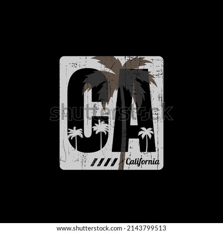 california stylish t-shirt and apparel trendy design with palm trees silhouettes, typography, print, vector illustration. Global swatches.
